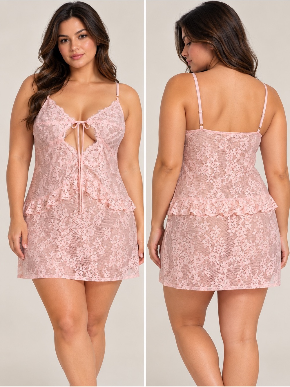 Victoria's Secret Pale Pink Lace Chemise with Keyhole Tie Sz XL NWT